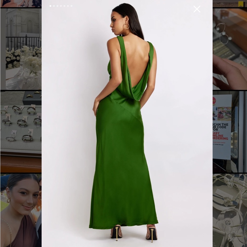 Meshki | Maxi Satin Dress With Back Cowl - Emerald